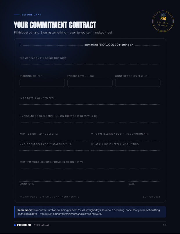 Commitment contract — p.3 — a real page from the PROTOCOL 90 manual